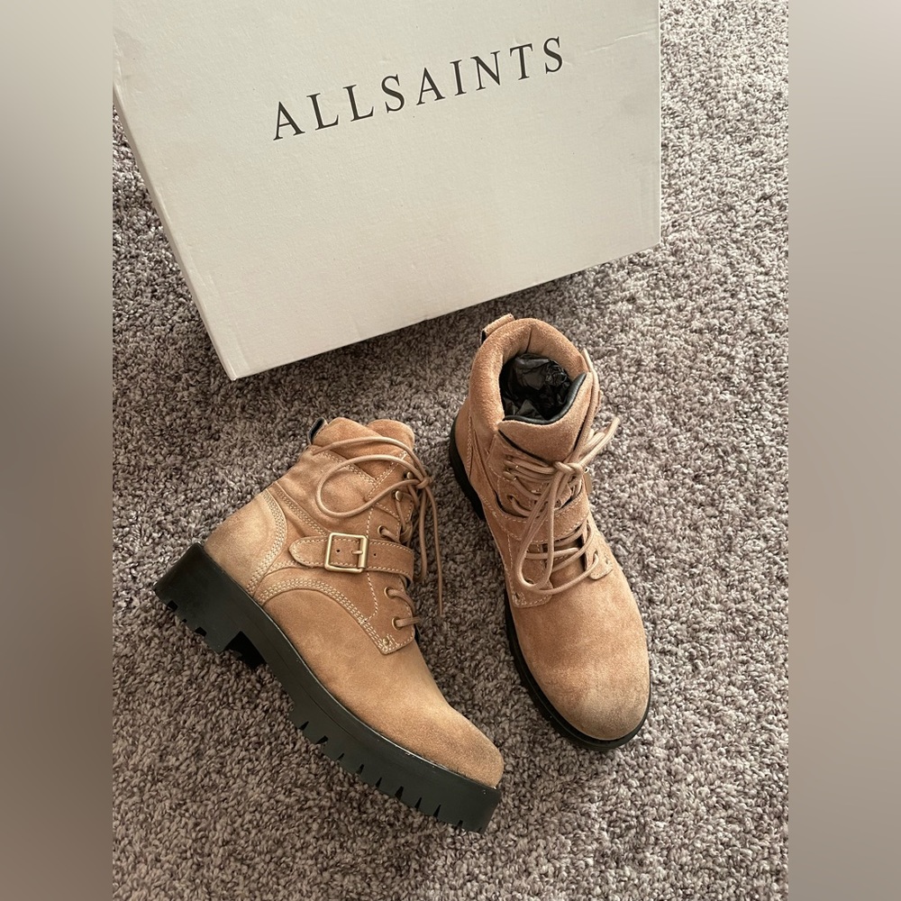 All Saints Paulina Suede Buckle Boot New
